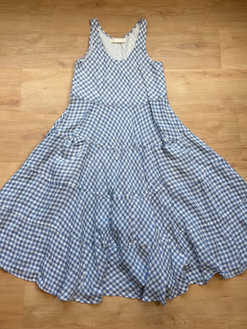 CP SHADES GORSUCH Women's Linen Gingham Front Pocket Tiered Midi Dress Small